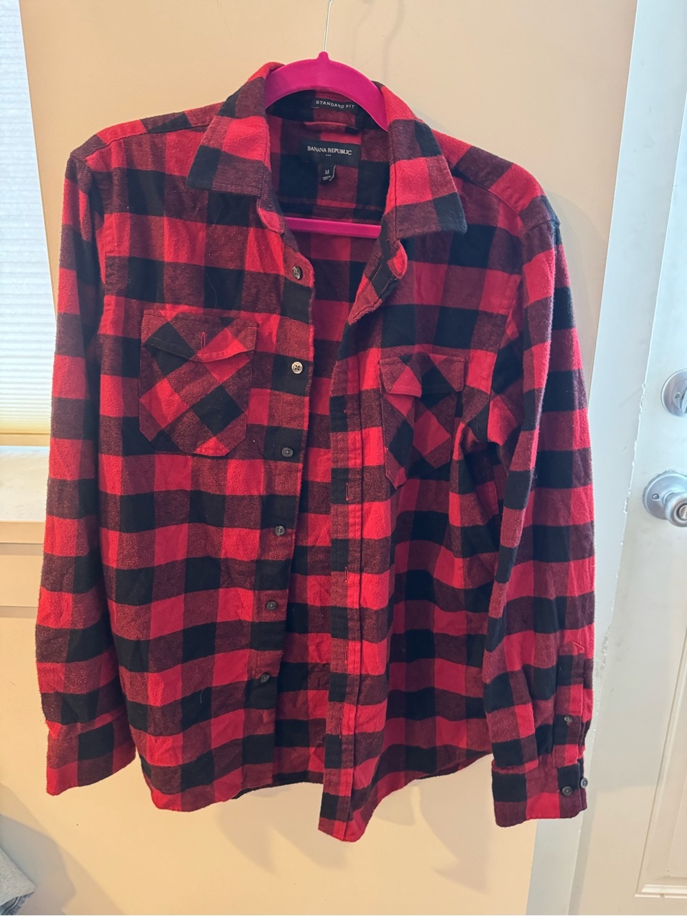 Banana Republic Red and Black Buffalo Plaid Button-Up Shirt